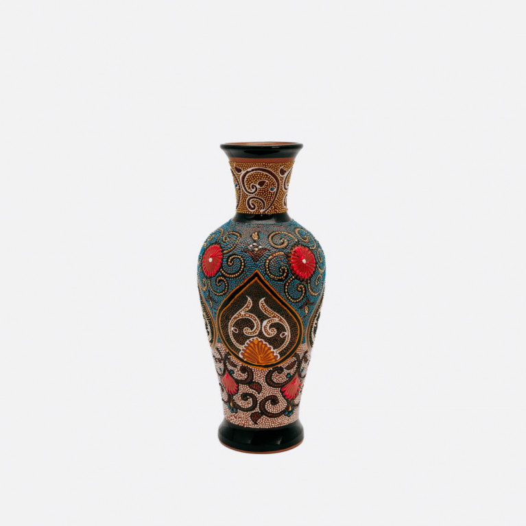 Unique handmade vase from Rishtan (Uzbekistan), 30 cm, drip technique