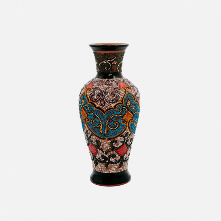 Unique handmade vase from Rishtan (Uzbekistan), 30 cm, drip technique