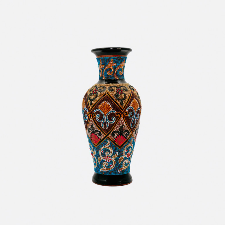 Unique handmade vase from Rishtan (Uzbekistan), 30 cm, drip technique