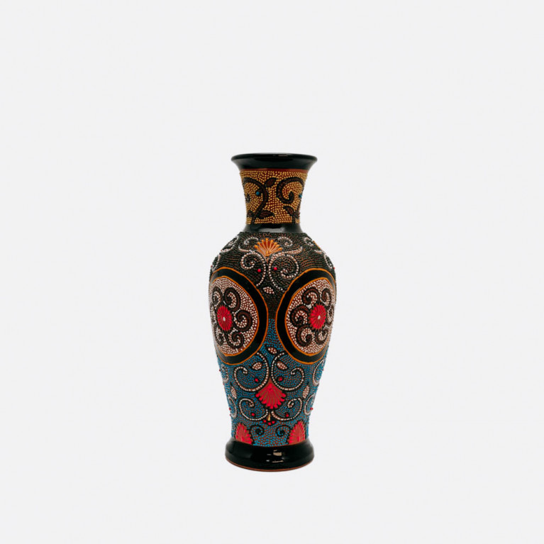 Unique handmade vase from Rishtan (Uzbekistan), 30 cm, drip technique