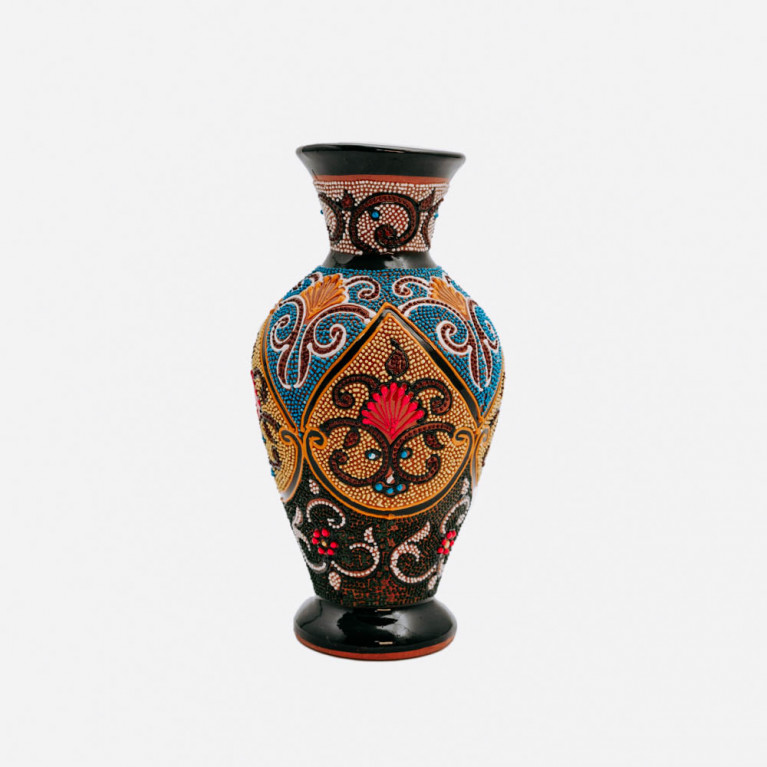 Unique handmade vase from Rishtan (Uzbekistan), 20 cm, drip technique