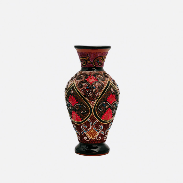 Unique handmade vase from Rishtan (Uzbekistan), 20 cm, drip technique