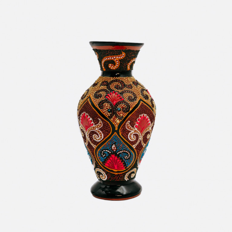 Unique handmade vase from Rishtan (Uzbekistan), 20 cm, drip technique