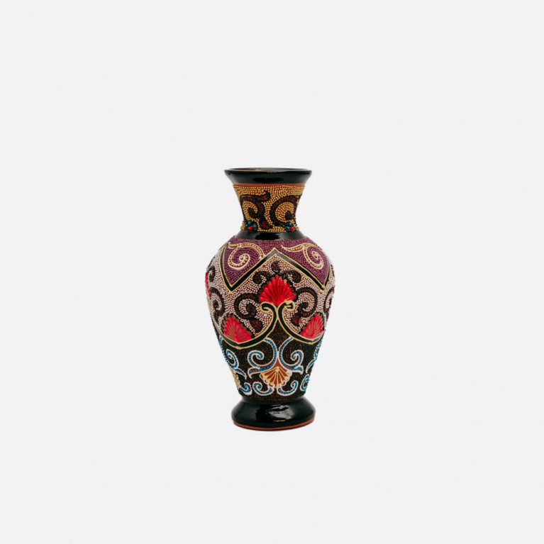 Unique handmade vase from Rishtan (Uzbekistan), 20 cm, drip technique