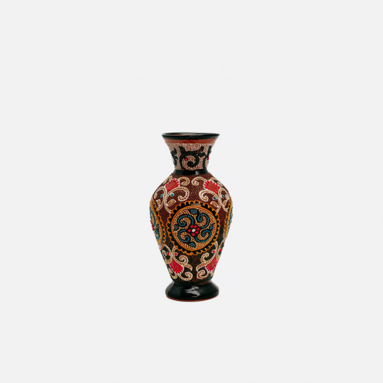 Unique handmade vase from Rishtan (Uzbekistan), 20 cm, drip technique