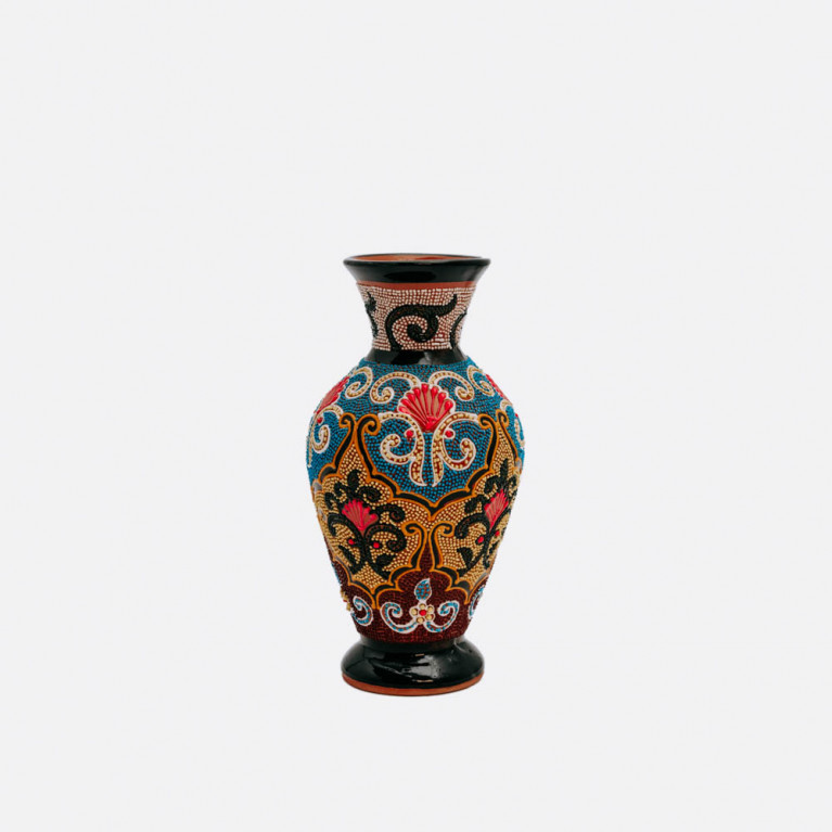 Unique handmade vase from Rishtan (Uzbekistan), 20 cm, drip technique