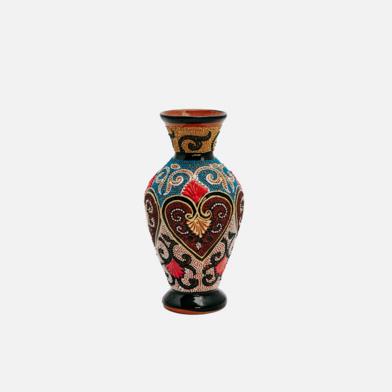 Unique handmade vase from Rishtan (Uzbekistan), 20 cm, drip technique