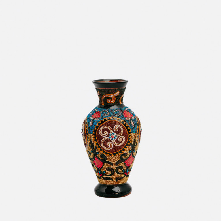 Unique handmade vase from Rishtan (Uzbekistan), 20 cm, drip technique