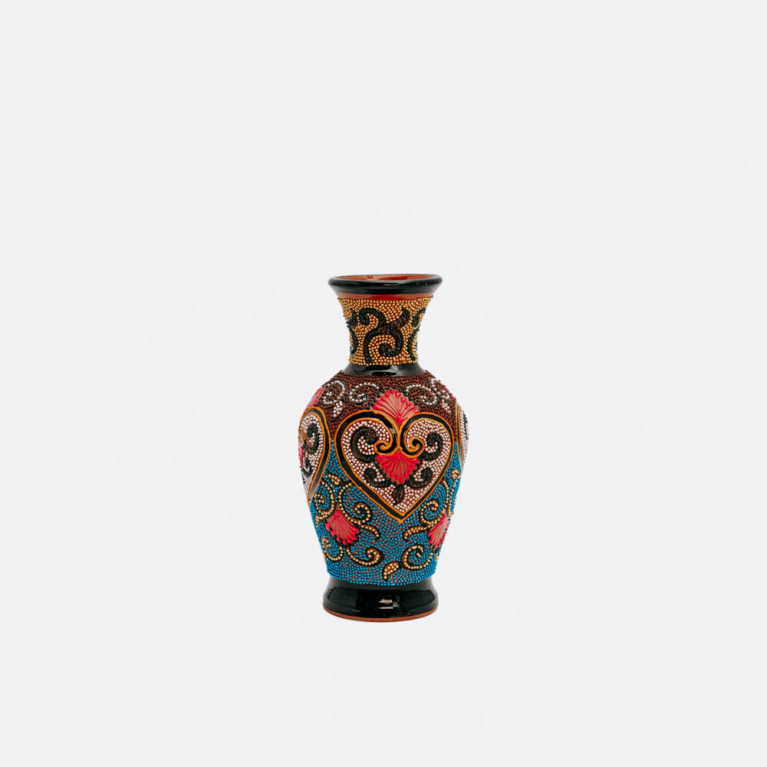 Unique handmade vase from Rishtan (Uzbekistan), 20 cm, drip technique