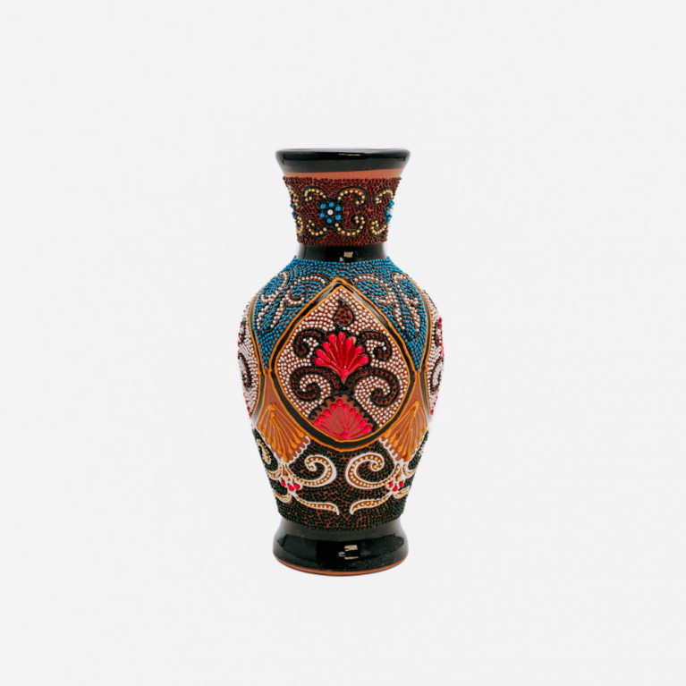 Unique handmade vase from Rishtan (Uzbekistan), 20 cm, drip technique