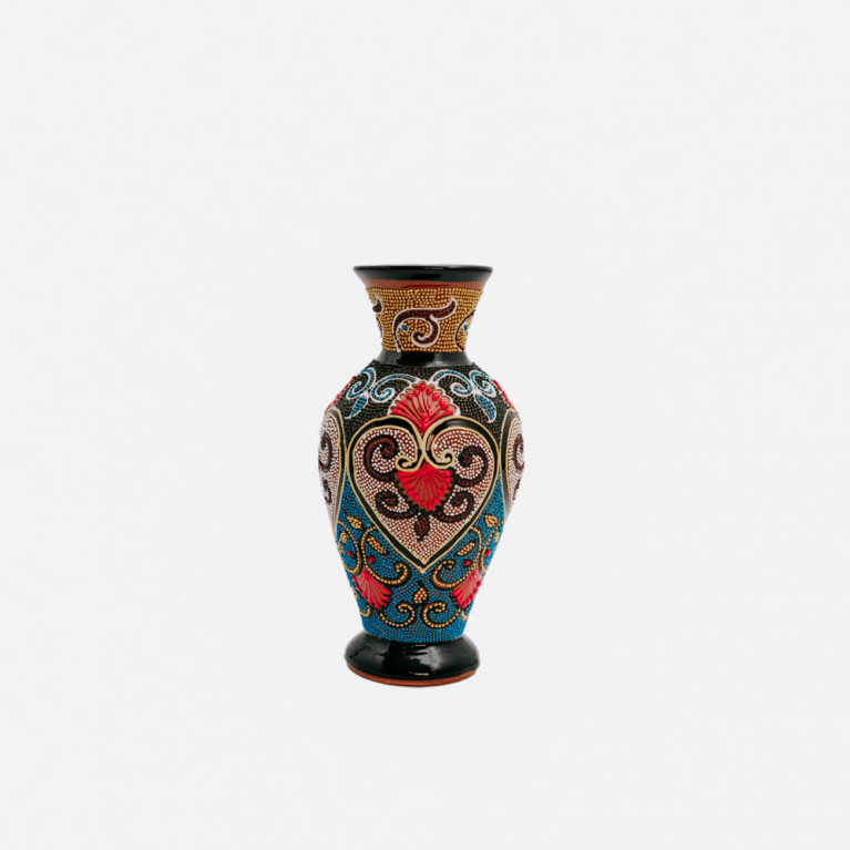 Unique handmade vase from Rishtan (Uzbekistan), 20 cm, drip technique