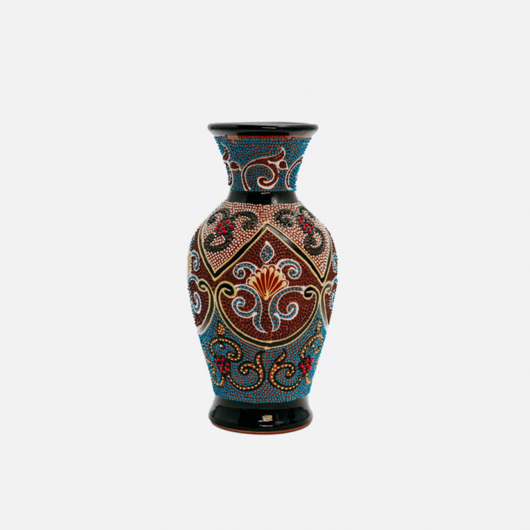 Unique handmade vase from Rishtan (Uzbekistan), 20 cm, drip technique