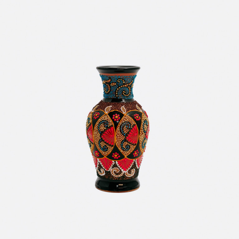 Unique handmade vase from Rishtan (Uzbekistan), 20 cm, drip technique