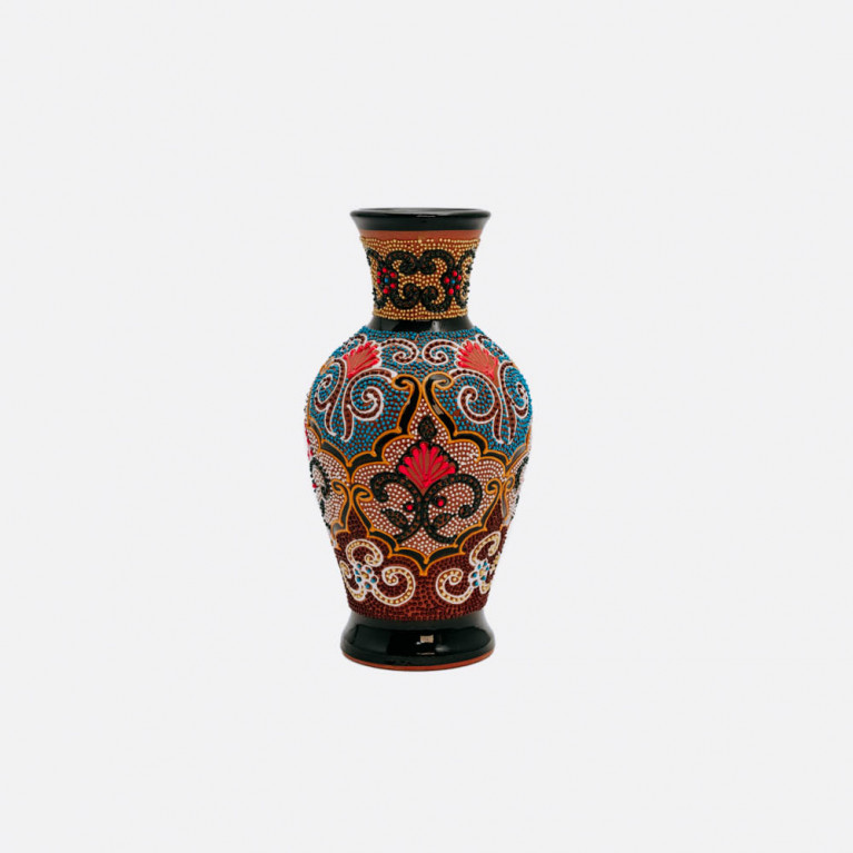 Unique handmade vase from Rishtan (Uzbekistan), 20 cm, drip technique