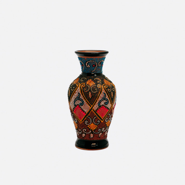 Unique handmade vase from Rishtan (Uzbekistan), 20 cm, drip technique