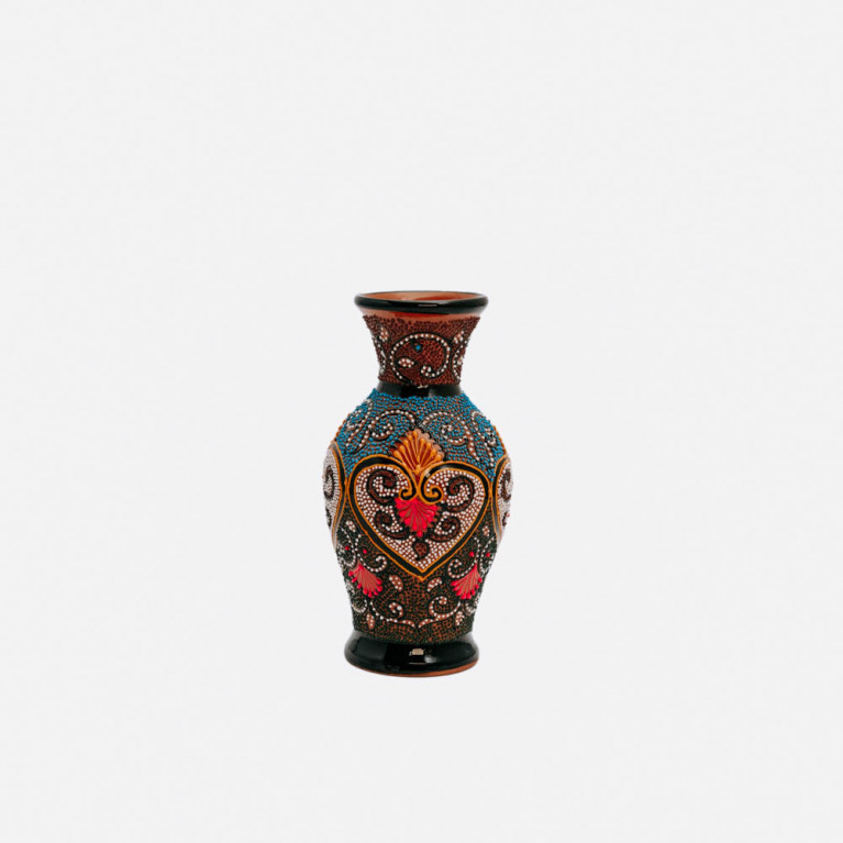 Unique handmade vase from Rishtan (Uzbekistan), 20 cm, drip technique