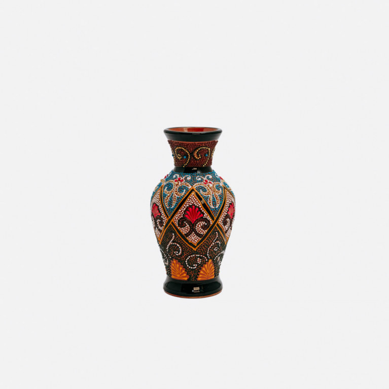 Unique handmade vase from Rishtan (Uzbekistan), 20 cm, drip technique