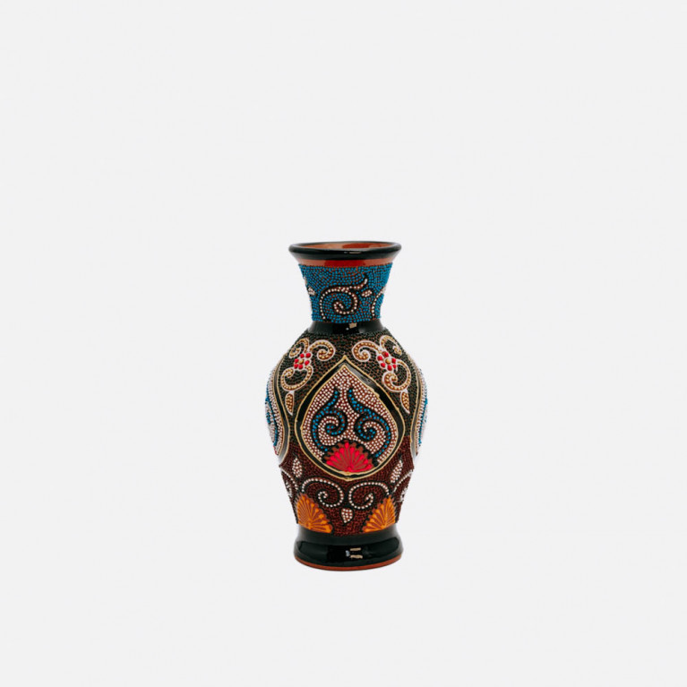 Unique handmade vase from Rishtan (Uzbekistan), 20 cm, drip technique