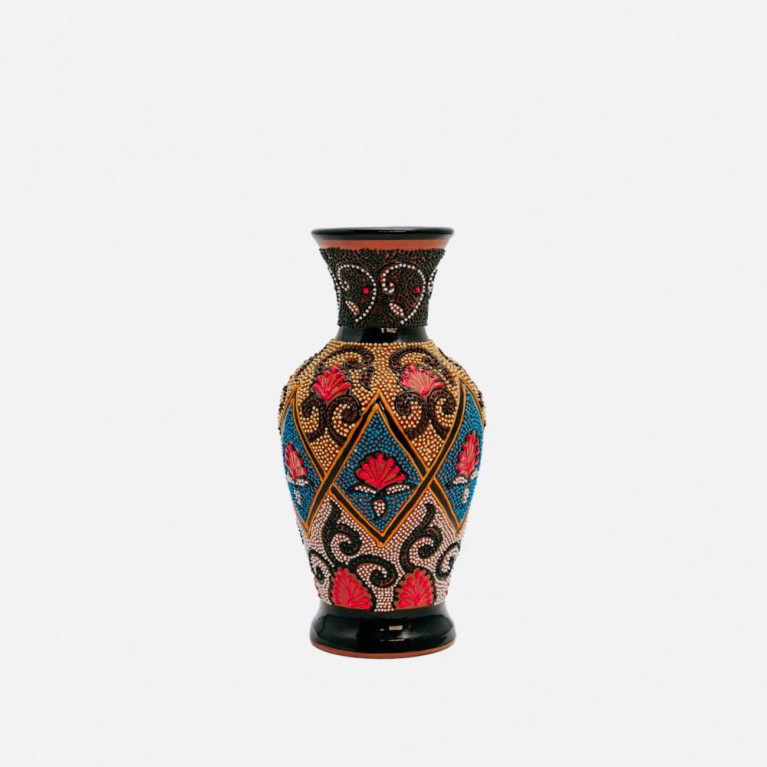 Unique handmade vase from Rishtan (Uzbekistan), 20 cm, drip technique